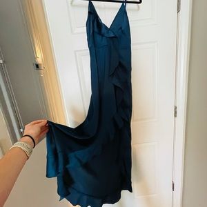 Silk Navy Maxi Dress with Slit